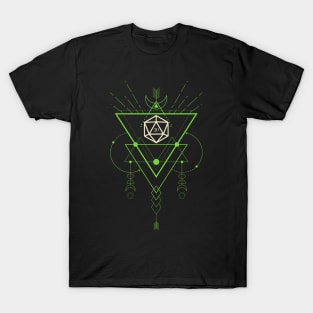 Geometric Esoteric Sacred Symbol Green Polyhedral D20 Dice T-Shirt